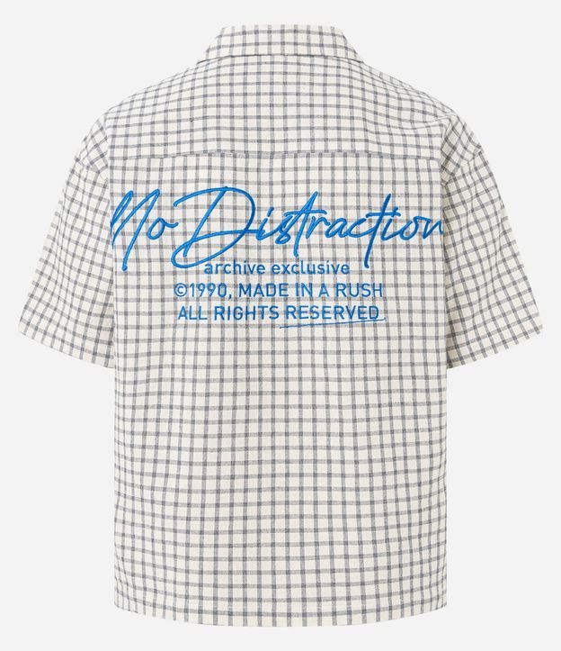 Camisa Boxy  em Tricolina de Cuadros Texturizada con Bordado en la Espalda 6