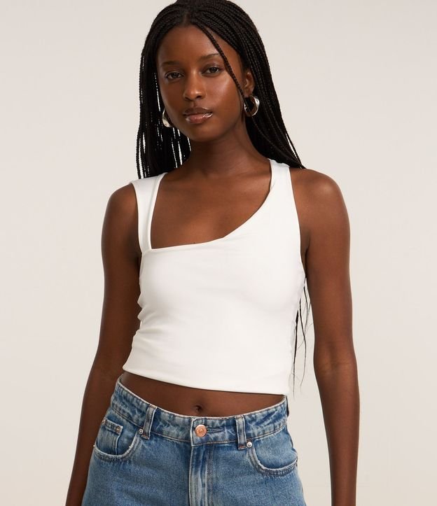 Blusa Musculosa en Microfibra con Escote Asimétrico