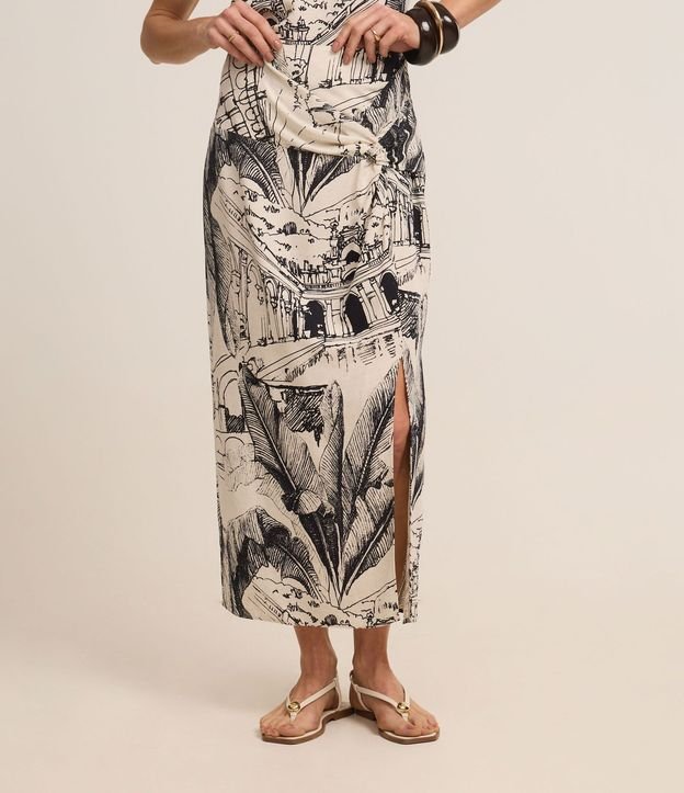 Pollera Midi en Viscolino con Nudo Lateral y Estampa Modernismo 3