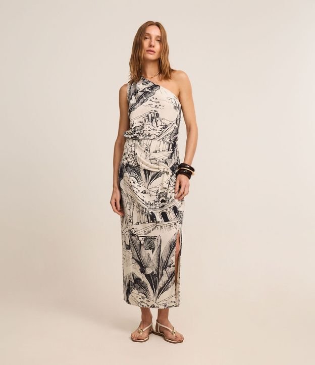 Pollera Midi en Viscolino con Nudo Lateral y Estampa Modernismo 5