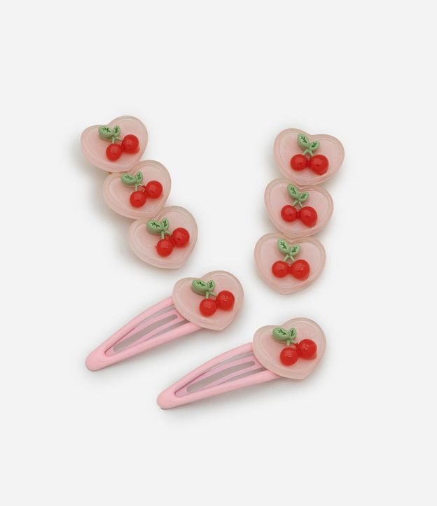 Kit 04 Pinzas para el Pelo con Estampa Cerezas - Talle único