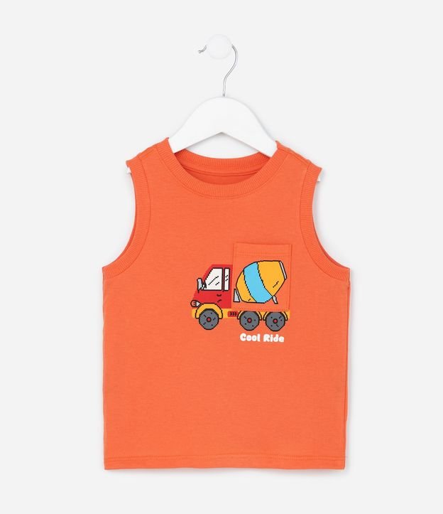 Remera Musculosa Infantil con Pequeño Bolsillo Estampado de Trator Tam - 1 a 6 años 2