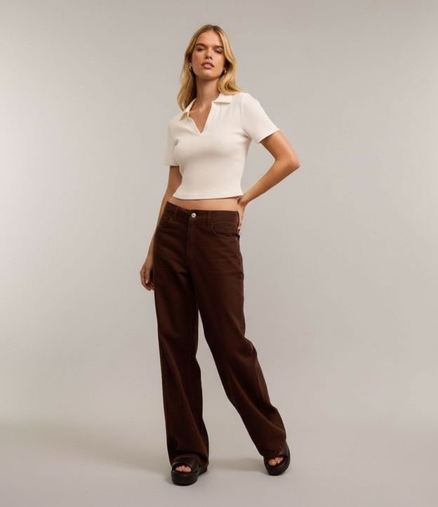 Blusa en Rib con Cuello Polo y Manga Corta