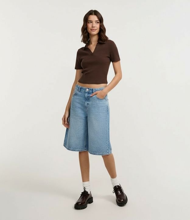 Blusa en Rib con Cuello Polo y Manga Corta 1