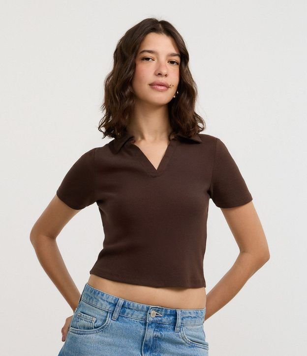 Blusa en Rib con Cuello Polo y Manga Corta 5