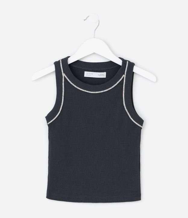 Remera Musculosa Infantil en Rib con Sisa Americana y Aplicación de Brillos - Talle 5 a 14 años