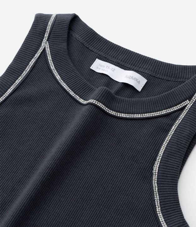 Remera Musculosa Infantil en Rib con Sisa Americana y Aplicación de Brillos - Talle 5 a 14 años 5