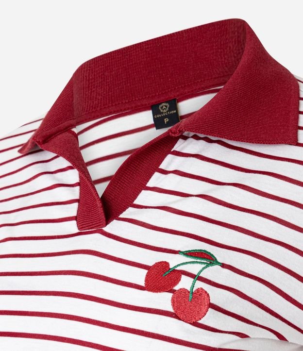 Blusa Rayada en Algodón con Cuello Polo y Bordado Cereza 6