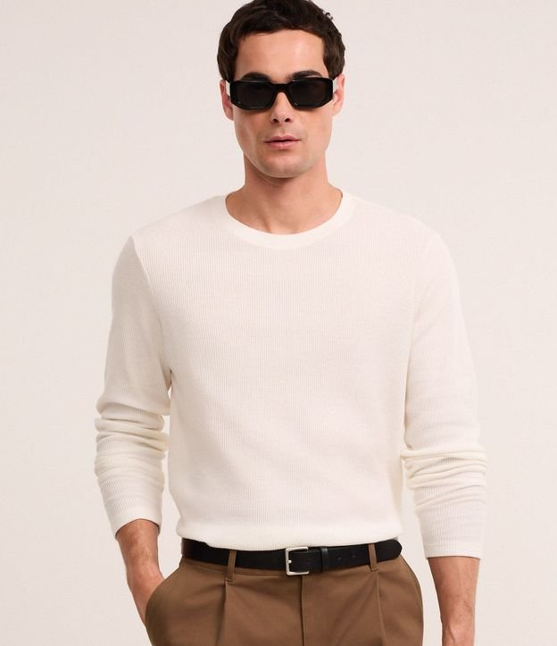 Remera Regular en Waffle con Cuello Redondo y Texturizada 2