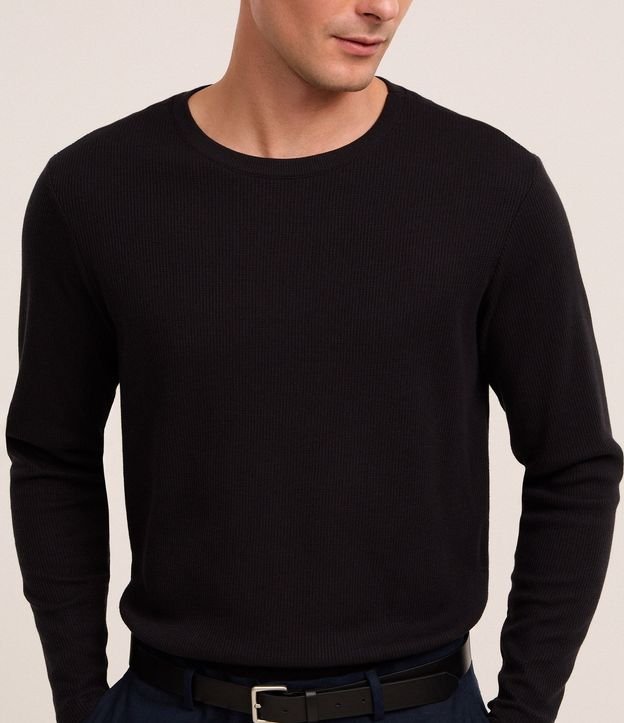 Remera Regular en Waffle con Cuello Redondo y Texturizada 4
