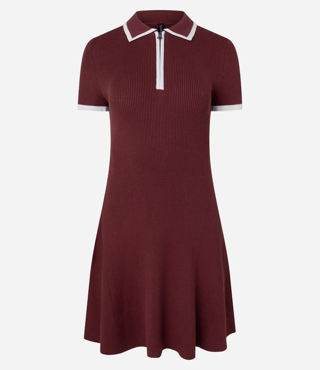 Vestido Corto en Punto con Cuello Polo y Biés Contrastantes 5