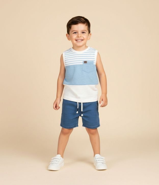 Musculosa Infantil con Pequeño Bolsillo y Estampa Rayas - Talle 1 a 6 años
