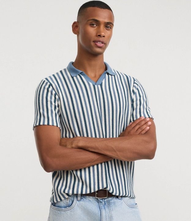 Remera Polo Regular con Textura y Rayas
