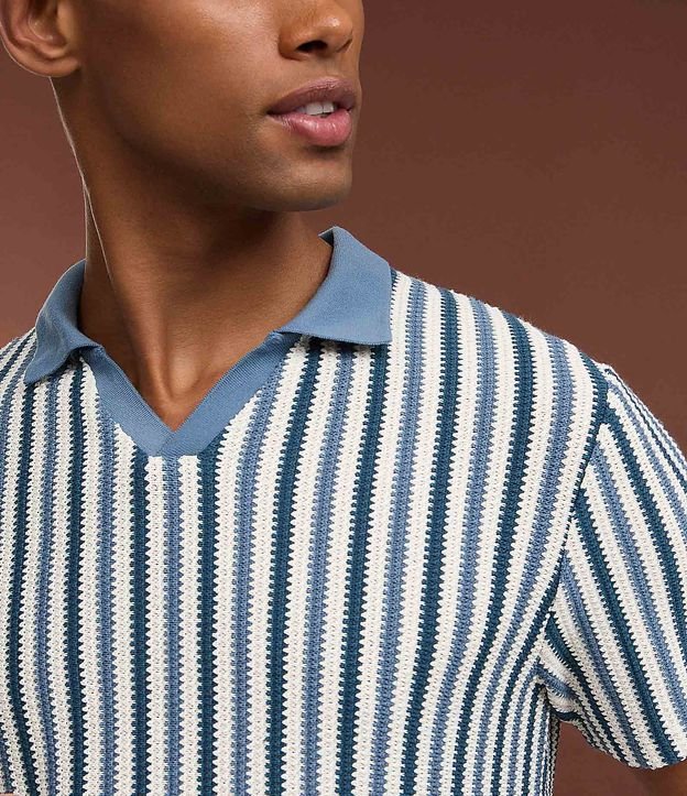 Remera Polo Regular con Textura y Rayas 4