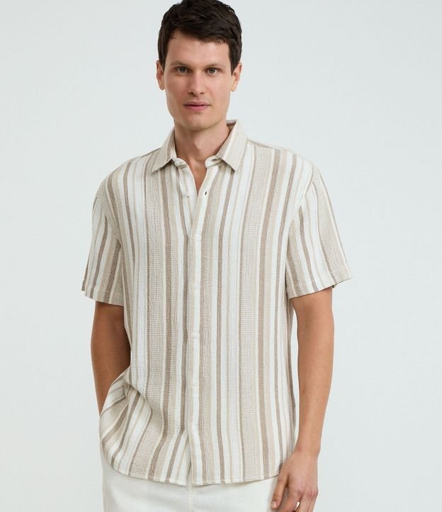 Camisa en Algodón con Textura y Rayas