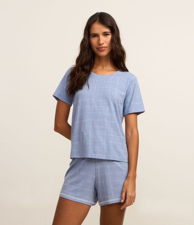 Blusa de Pijama en Viscosa con Estampa Grid 2