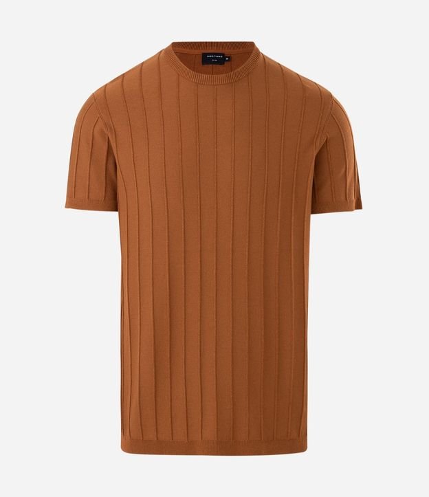Remera Slim en Viscosa con Textura de Rayas y Manga Corta 4