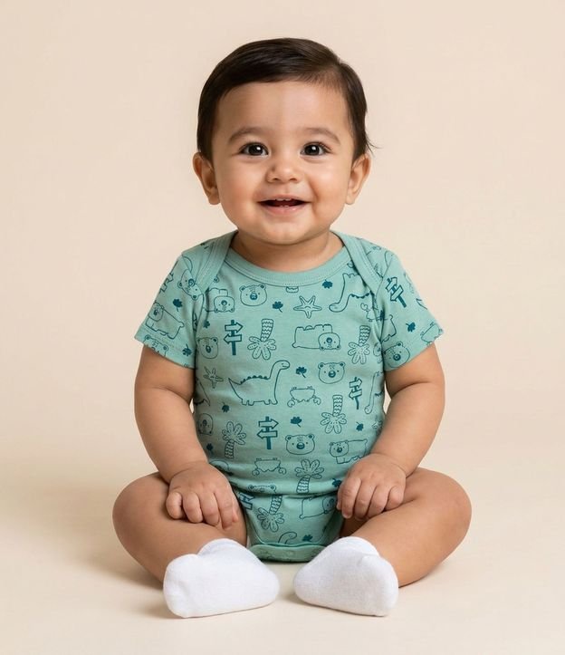 Body Infantil con Estampa de Oso y Dino - Talle 0 a 18 Meses