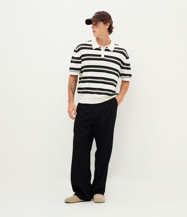 Remera Boxy en Punto Listrado con Cuello Polo