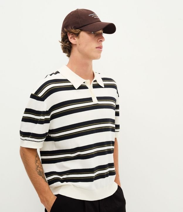 Remera Boxy en Punto Listrado con Cuello Polo 2