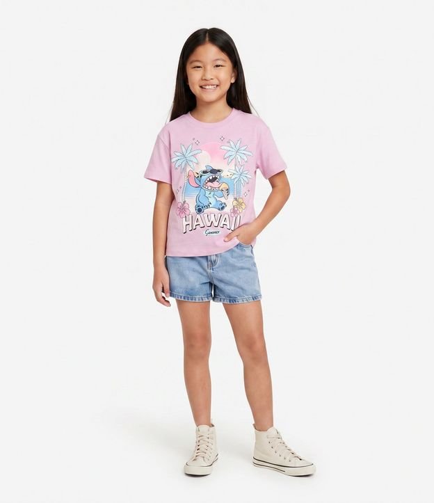 Remera Infantil Relaxed com Estampa de Stitch Hawaii - Talle 5 a 14 años