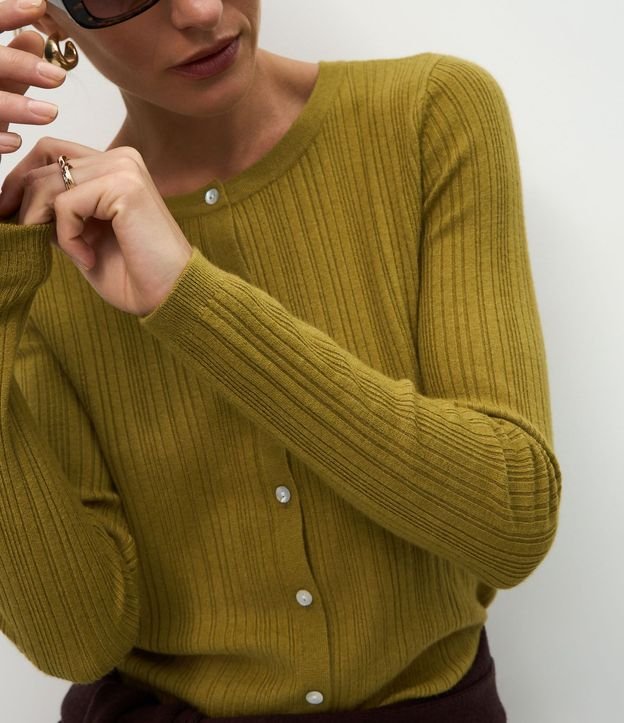 Cardigan Básico Ajustado en Punto Canelado 7