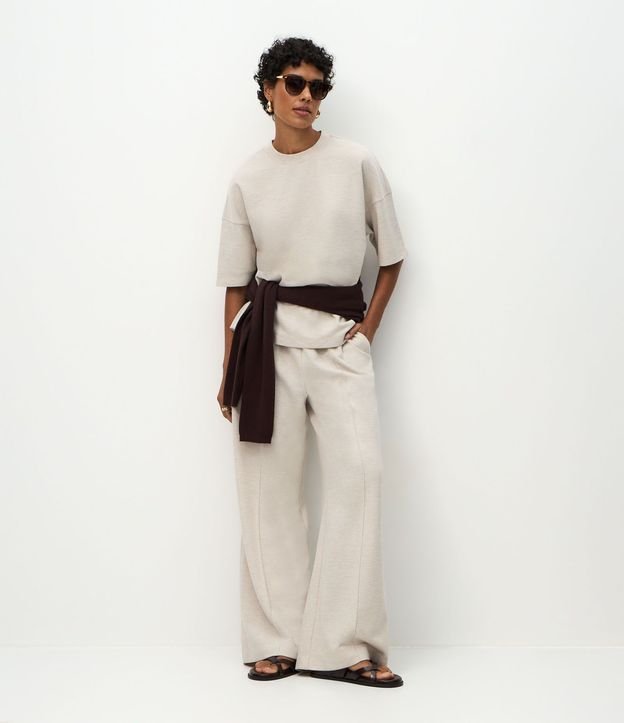 Pantalón Wide Leg en Algodón sin Felpa