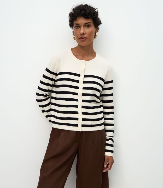 Cardigan Corto en Punto con Estampa Rayada