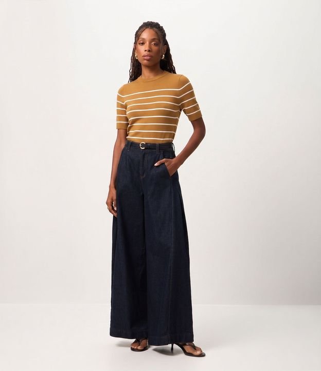 Blusa Manga corta en Punto con Estampa Rayada 2