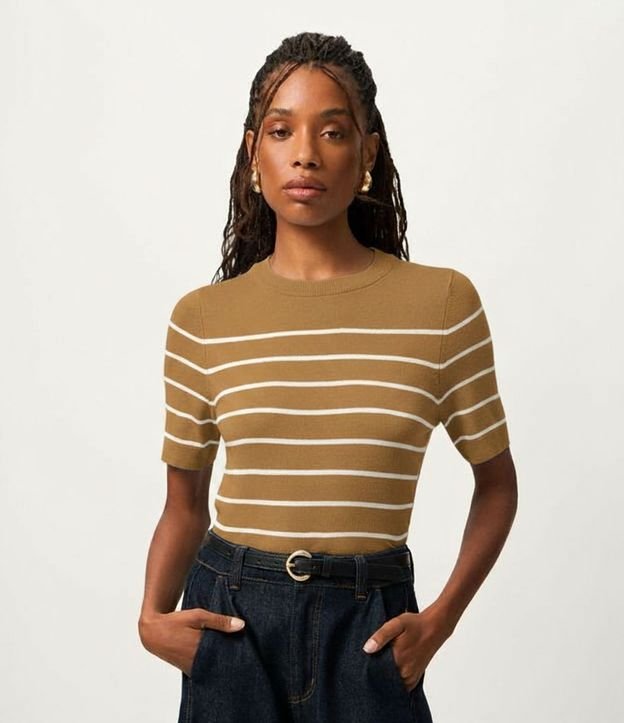 Blusa Manga corta en Punto con Estampa Rayada