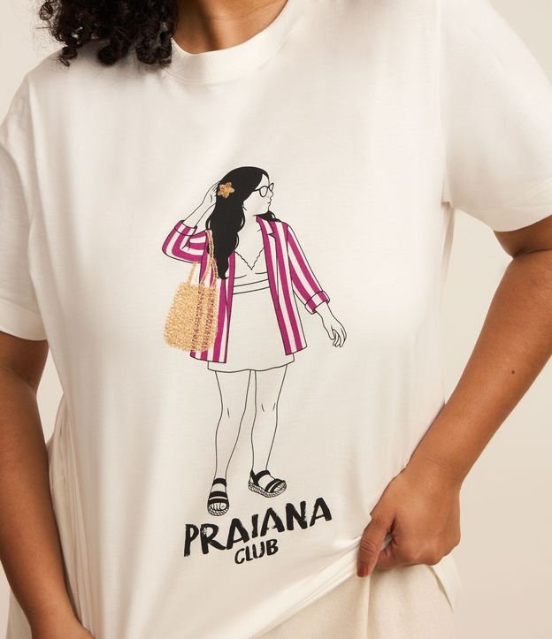 Remera Alargada en Algodón con Estampa Playera y Detalle Bordado Curve & Plus Size 3
