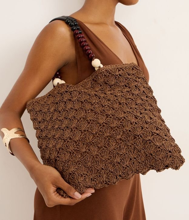 Bolsa de Playa en Paja con Lunares de Madera en las Asas