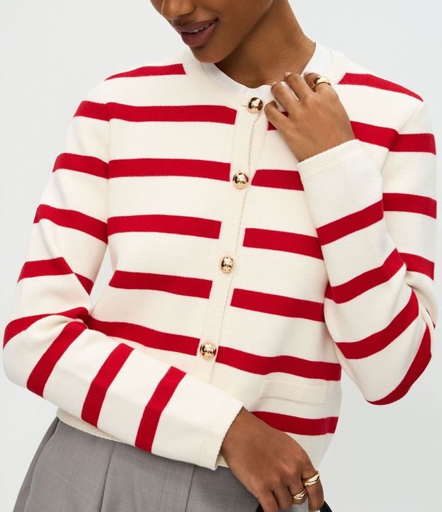 Cardigan Punto Listrado con Botones Dorados 4
