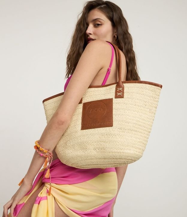 Bolsa de Playa en Paja con Asa y Detalles en PU