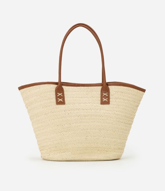 Bolsa de Playa en Paja con Asa y Detalles en PU 4