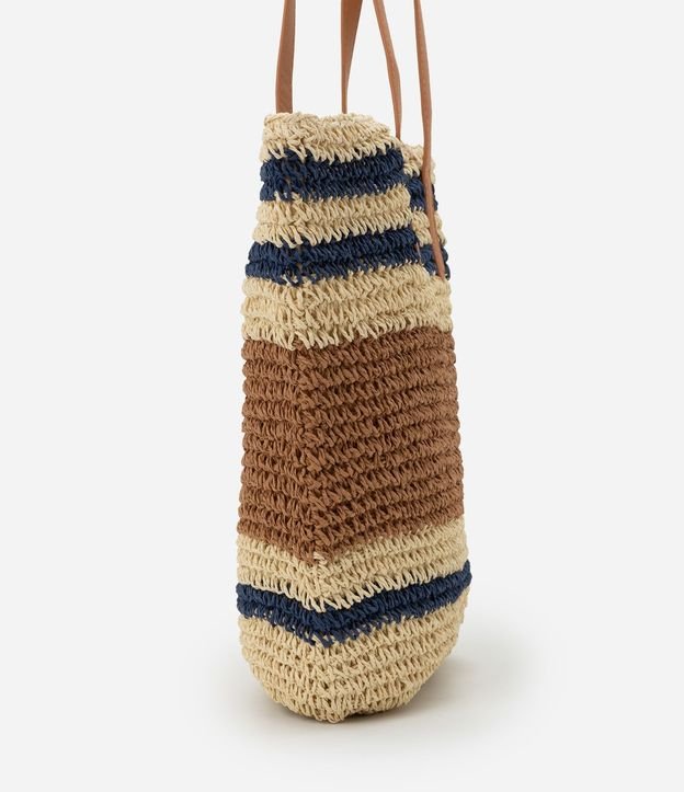 Bolsa de Playa en Paja con Rayas Tricolores y Asa en PU 3