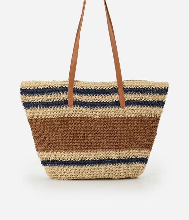 Bolsa de Playa en Paja con Rayas Tricolores y Asa en PU 4