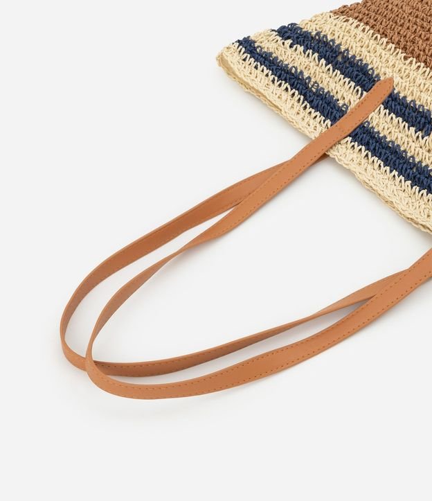 Bolsa de Playa en Paja con Rayas Tricolores y Asa en PU 6