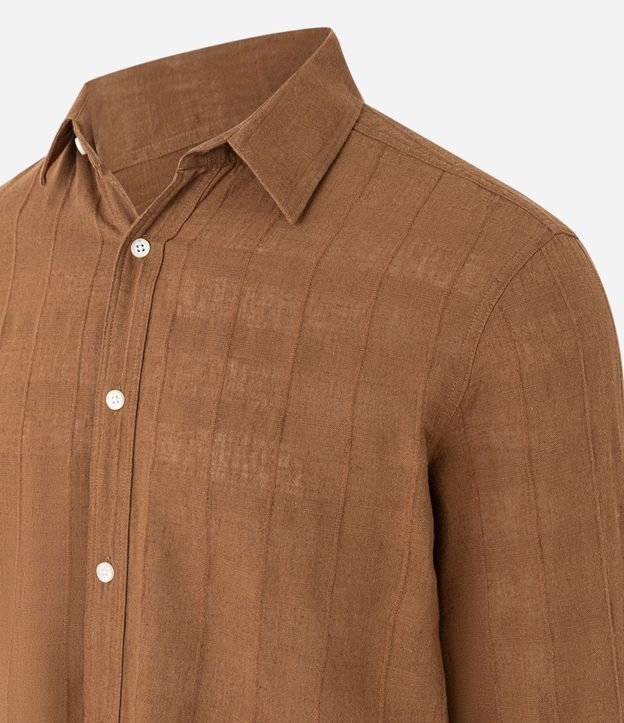Camisa Regular en Lino con Textura Grid y Manga Larga 9
