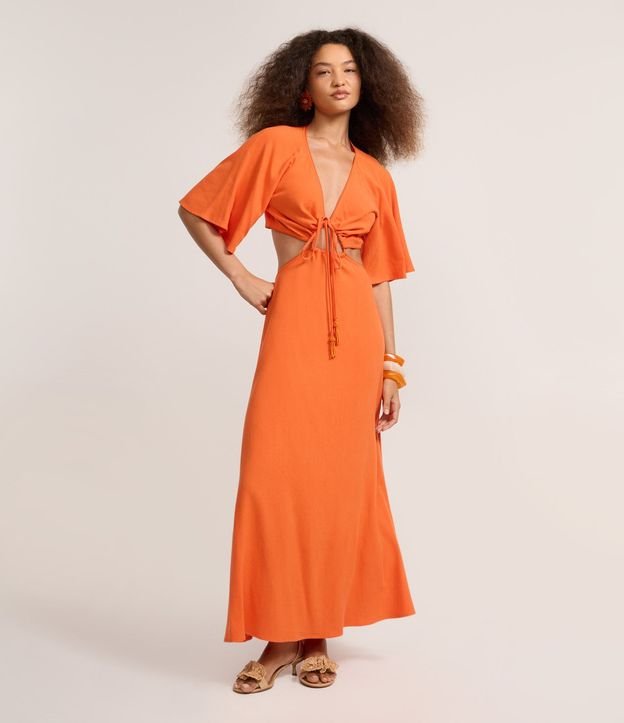 Vestido New Midi en Viscolino con Recortes y Lazo