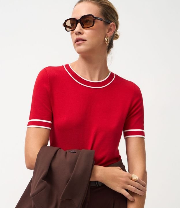 Blusa Regular en Punto con Biés Contrastantes