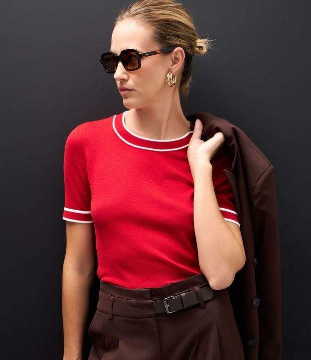 Blusa Regular en Punto con Biés Contrastantes 4