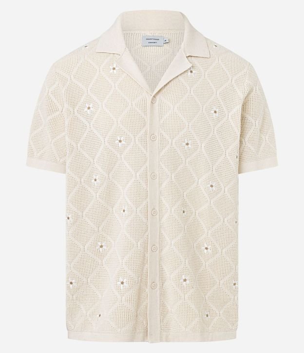 Camisa Comfort en Algodón con Efecto Punto y Bordado en Flores 1