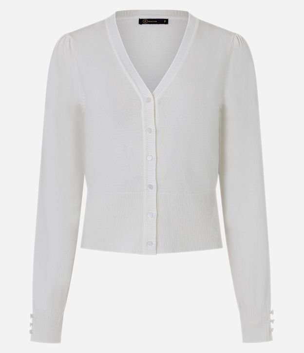 Cardigan en Punto con Cuello V y Botones Perlados