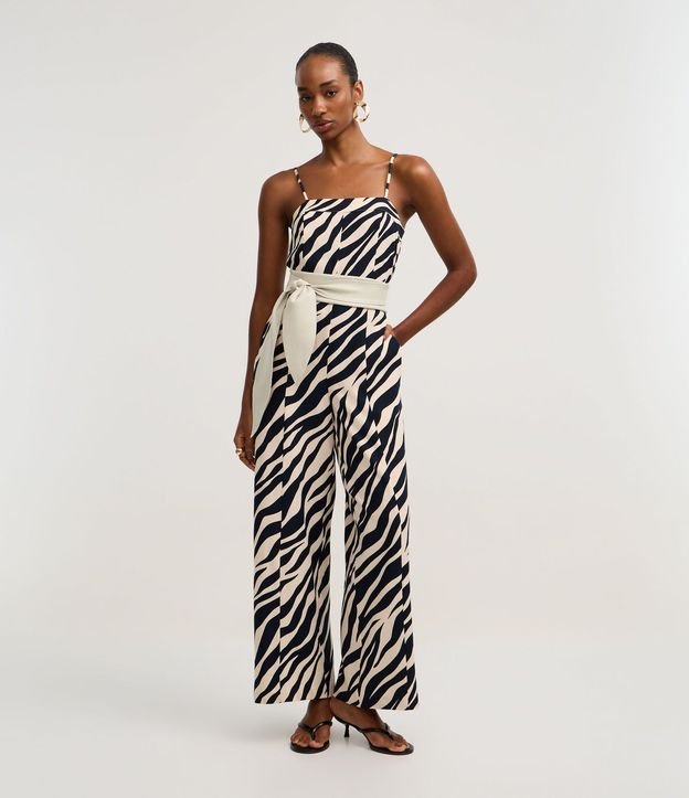 Mono Wide Leg Sastre en Crepé con Estampa de Zebra
