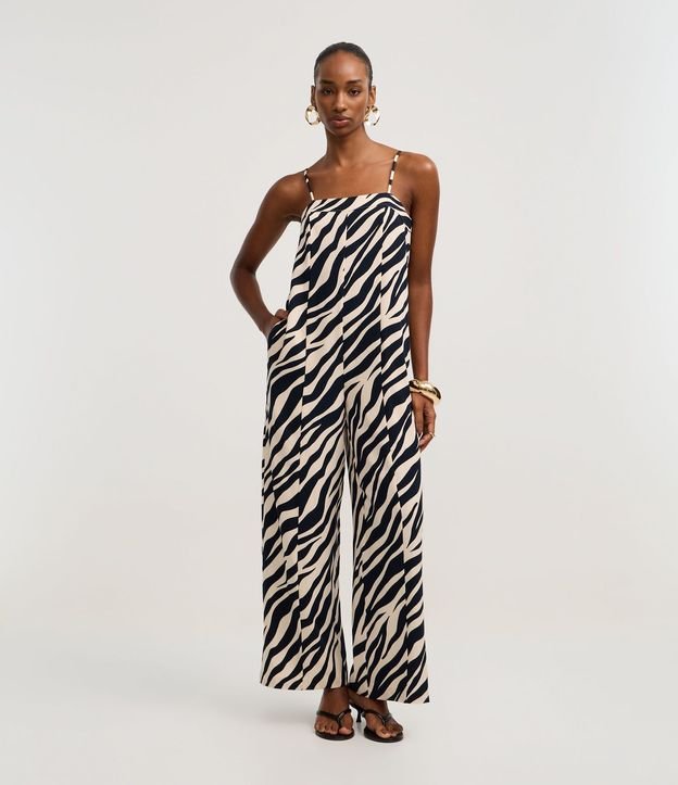 Mono Wide Leg Sastre en Crepé con Estampa de Zebra 2