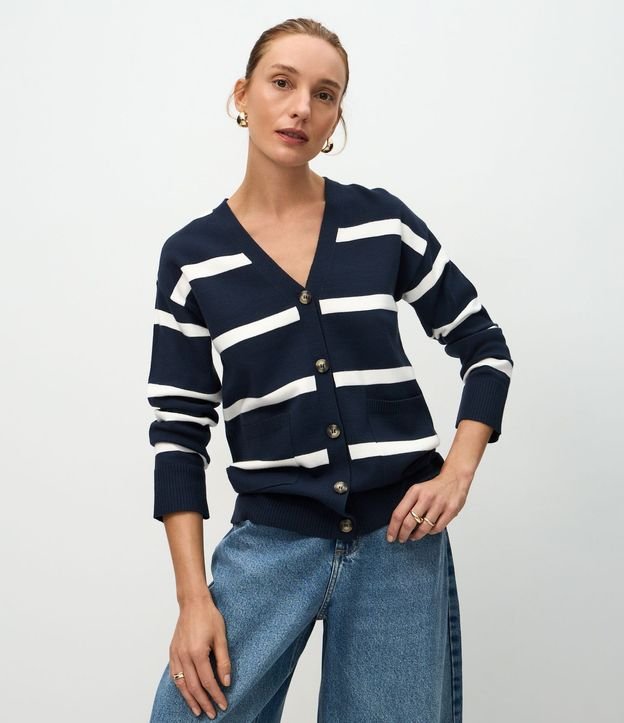 Cardigan en Tricot con Estampa Rayada