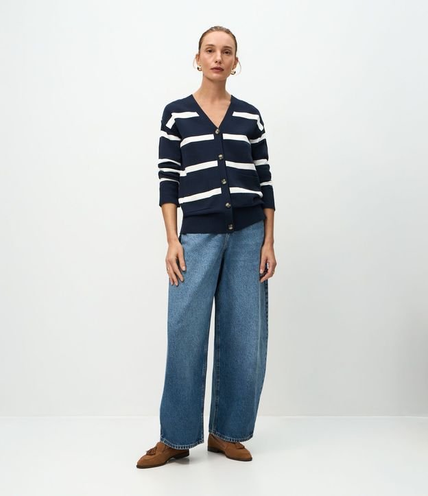 Cardigan en Tricot con Estampa Rayada 2