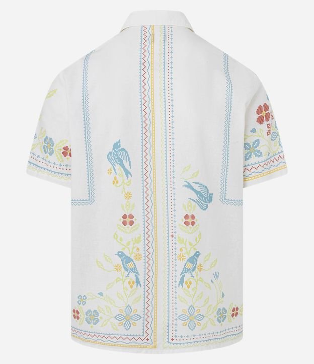 Camisa Comfort en Lino con Estampado Floral Bordada 7