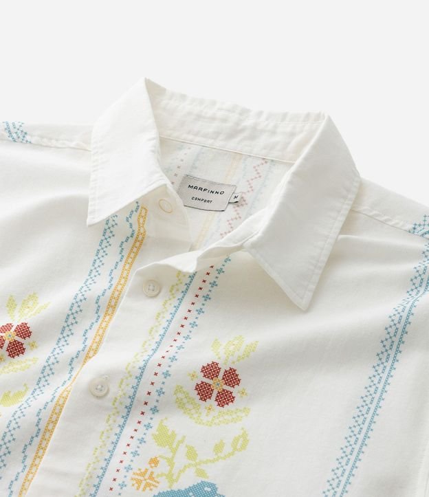 Camisa Comfort en Lino con Estampado Floral Bordada 9